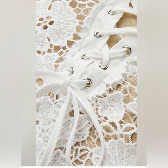 Commense White Floral Lace Maxi Slip Dress with Nude Underlay - Picture 3 of 8